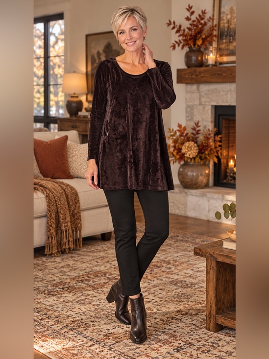 J. Jill Tops - Pure Jill J.Jill Small Brown Velour Pima Cotton Shirred Back Tunic